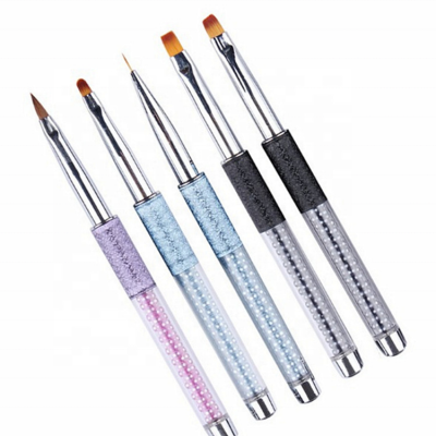 Hot Selling Pearl Handle Black Blue Pink Nail Art Brushes with Private Logo