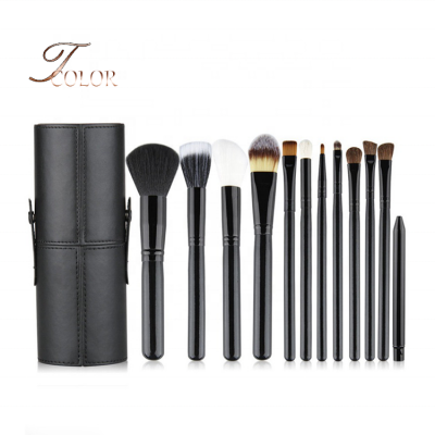 Multiple Colors 12pcs Cosmetic Tools Cylinder Make Up Brush Set with High Quality Cup Holder