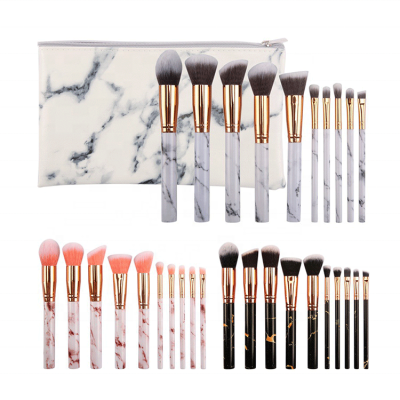 New hot selling 10pcs marble style handle cosmetic brush set makeup brush with logo